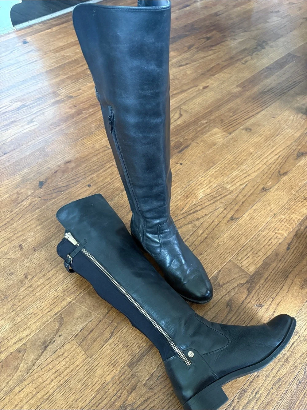 Calvin Klein Gladys Black Leather Over-the-Knee Zip Boots